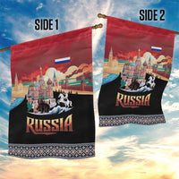 Russia Flag Red and Black Pullover Garden Flag with Moscow Skyline Bear and Horse Design