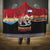 Russia Flag Red and Black Pullover Hooded Blanket with Moscow Skyline Bear and Horse Design