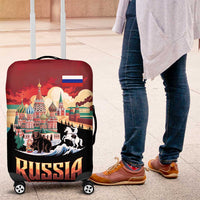 Russia Flag Red and Black Pullover Luggage Cover with Moscow Skyline Bear and Horse Design
