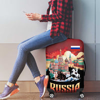 Russia Flag Red and Black Pullover Luggage Cover with Moscow Skyline Bear and Horse Design