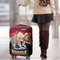 Russia Flag Red and Black Pullover Luggage Cover with Moscow Skyline Bear and Horse Design