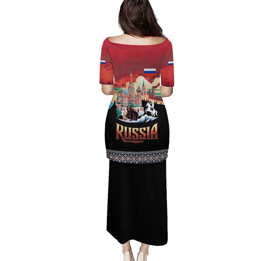 Russia Flag Red and Black Pullover Puletasi with Moscow Skyline Bear and Horse Design