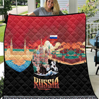Russia Flag Red and Black Pullover Quilt with Moscow Skyline Bear and Horse Design