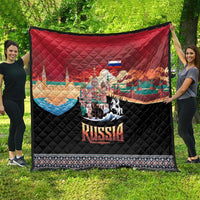 Russia Flag Red and Black Pullover Quilt with Moscow Skyline Bear and Horse Design