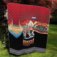 Russia Flag Red and Black Pullover Quilt with Moscow Skyline Bear and Horse Design