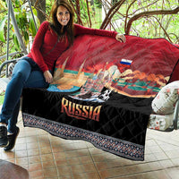 Russia Flag Red and Black Pullover Quilt with Moscow Skyline Bear and Horse Design