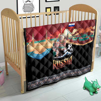 Russia Flag Red and Black Pullover Quilt with Moscow Skyline Bear and Horse Design