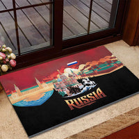 Russia Flag Red and Black Pullover Rubber Doormat with Moscow Skyline Bear and Horse Design