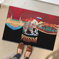 Russia Flag Red and Black Pullover Rubber Doormat with Moscow Skyline Bear and Horse Design