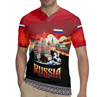 Russia Flag Red and Black Pullover Rugby Jersey with Moscow Skyline Bear and Horse Design