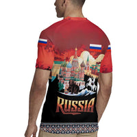 Russia Flag Red and Black Pullover Rugby Jersey with Moscow Skyline Bear and Horse Design