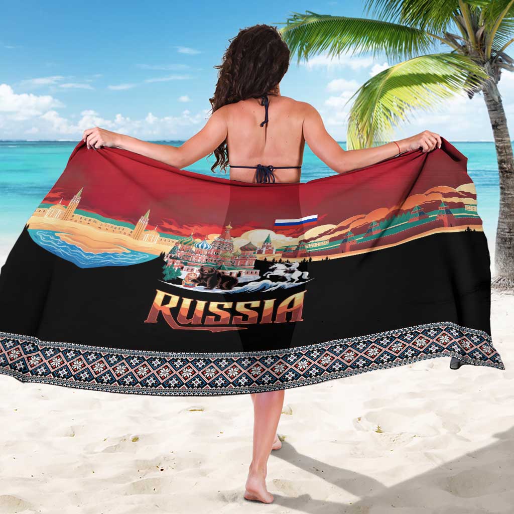 Russia Flag Red and Black Pullover Sarong with Moscow Skyline Bear and Horse Design
