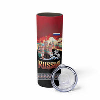 Russia Flag Red and Black Pullover Skinny Tumbler with Moscow Skyline Bear and Horse Design