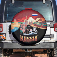 Russia Flag Red and Black Pullover Spare Tire Cover with Moscow Skyline Bear and Horse Design
