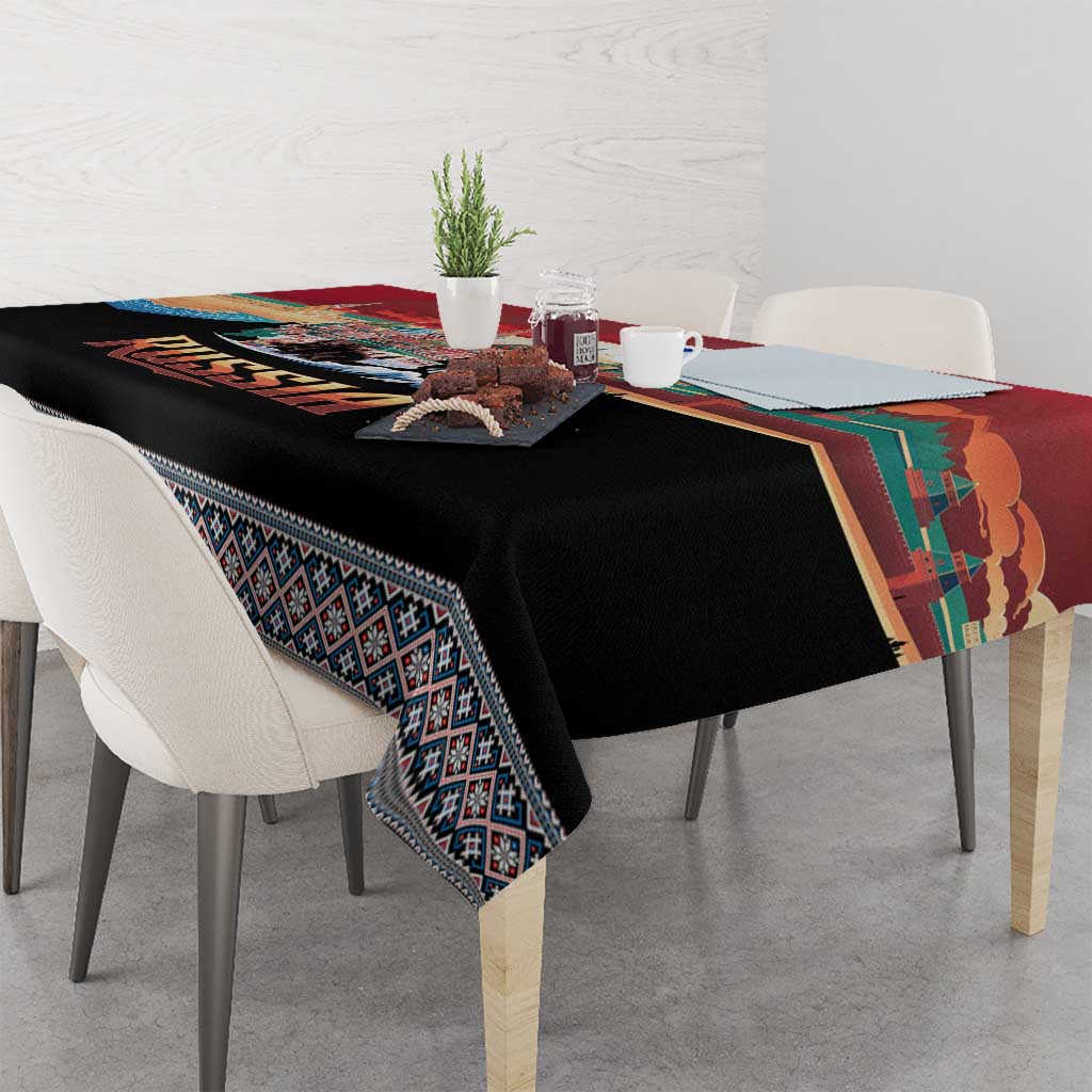 Russia Flag Red and Black Pullover Tablecloth with Moscow Skyline Bear and Horse Design
