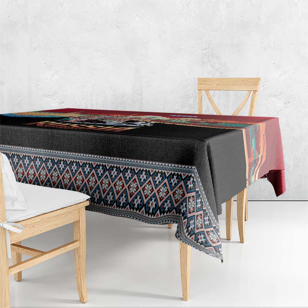 Russia Flag Red and Black Pullover Tablecloth with Moscow Skyline Bear and Horse Design