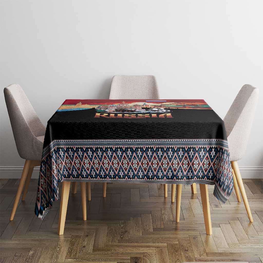 Russia Flag Red and Black Pullover Tablecloth with Moscow Skyline Bear and Horse Design