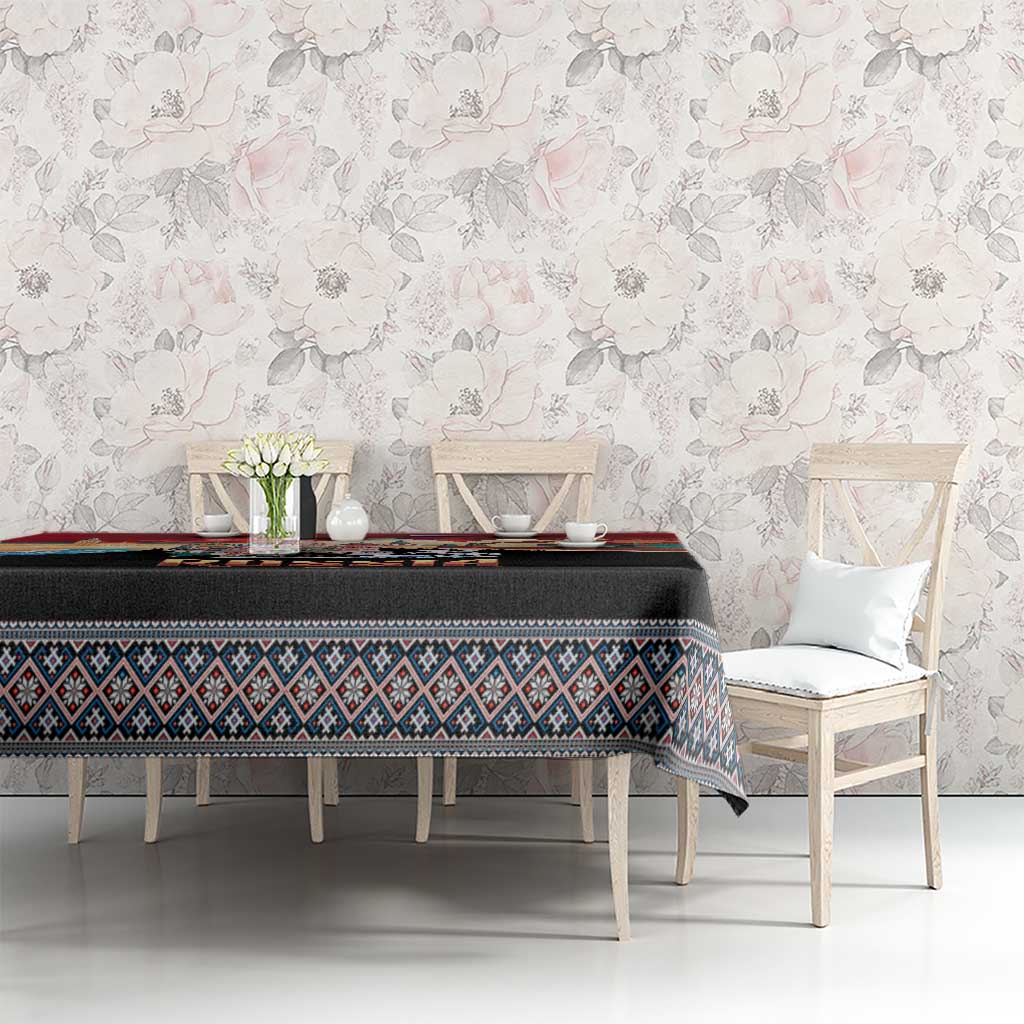 Russia Flag Red and Black Pullover Tablecloth with Moscow Skyline Bear and Horse Design