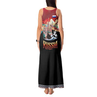 Russia Flag Red and Black Pullover Tank Maxi Dress with Moscow Skyline Bear and Horse Design