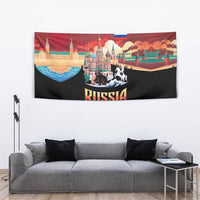 Russia Flag Red and Black Pullover Tapestry with Moscow Skyline Bear and Horse Design