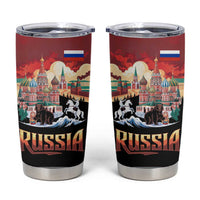 Russia Flag Red and Black Pullover Tumbler Cup with Moscow Skyline Bear and Horse Design