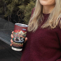 Russia Flag Red and Black Pullover Tumbler Cup with Moscow Skyline Bear and Horse Design