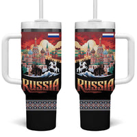 Russia Flag Red and Black Pullover Tumbler With Handle with Moscow Skyline Bear and Horse Design