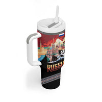 Russia Flag Red and Black Pullover Tumbler With Handle with Moscow Skyline Bear and Horse Design