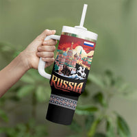 Russia Flag Red and Black Pullover Tumbler With Handle with Moscow Skyline Bear and Horse Design