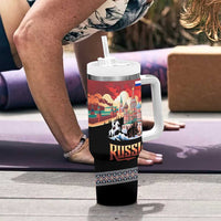 Russia Flag Red and Black Pullover Tumbler With Handle with Moscow Skyline Bear and Horse Design