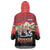 Russia Flag Red and Black Pullover Wearable Blanket Hoodie with Moscow Skyline Bear and Horse Design