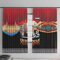 Russia Flag Red and Black Pullover Window Curtain with Moscow Skyline Bear and Horse Design