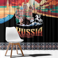 Russia Flag Red and Black Pullover Window Curtain with Moscow Skyline Bear and Horse Design