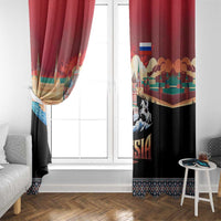 Russia Flag Red and Black Pullover Window Curtain with Moscow Skyline Bear and Horse Design