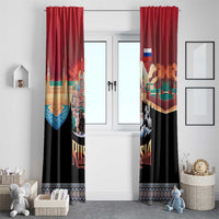 Russia Flag Red and Black Pullover Window Curtain with Moscow Skyline Bear and Horse Design