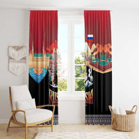 Russia Flag Red and Black Pullover Window Curtain with Moscow Skyline Bear and Horse Design