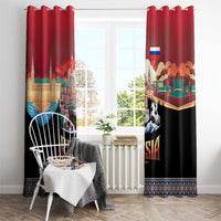 Russia Flag Red and Black Pullover Window Curtain with Moscow Skyline Bear and Horse Design