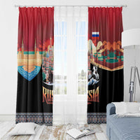Russia Flag Red and Black Pullover Window Curtain with Moscow Skyline Bear and Horse Design