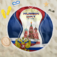 Russia Day Beach Blanket with Kremlin Illustration, National Emblem, and Flag Stripes