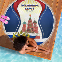 Russia Day Beach Blanket with Kremlin Illustration, National Emblem, and Flag Stripes