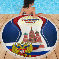 Russia Day Beach Blanket with Kremlin Illustration, National Emblem, and Flag Stripes