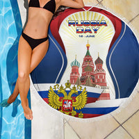 Russia Day Beach Blanket with Kremlin Illustration, National Emblem, and Flag Stripes