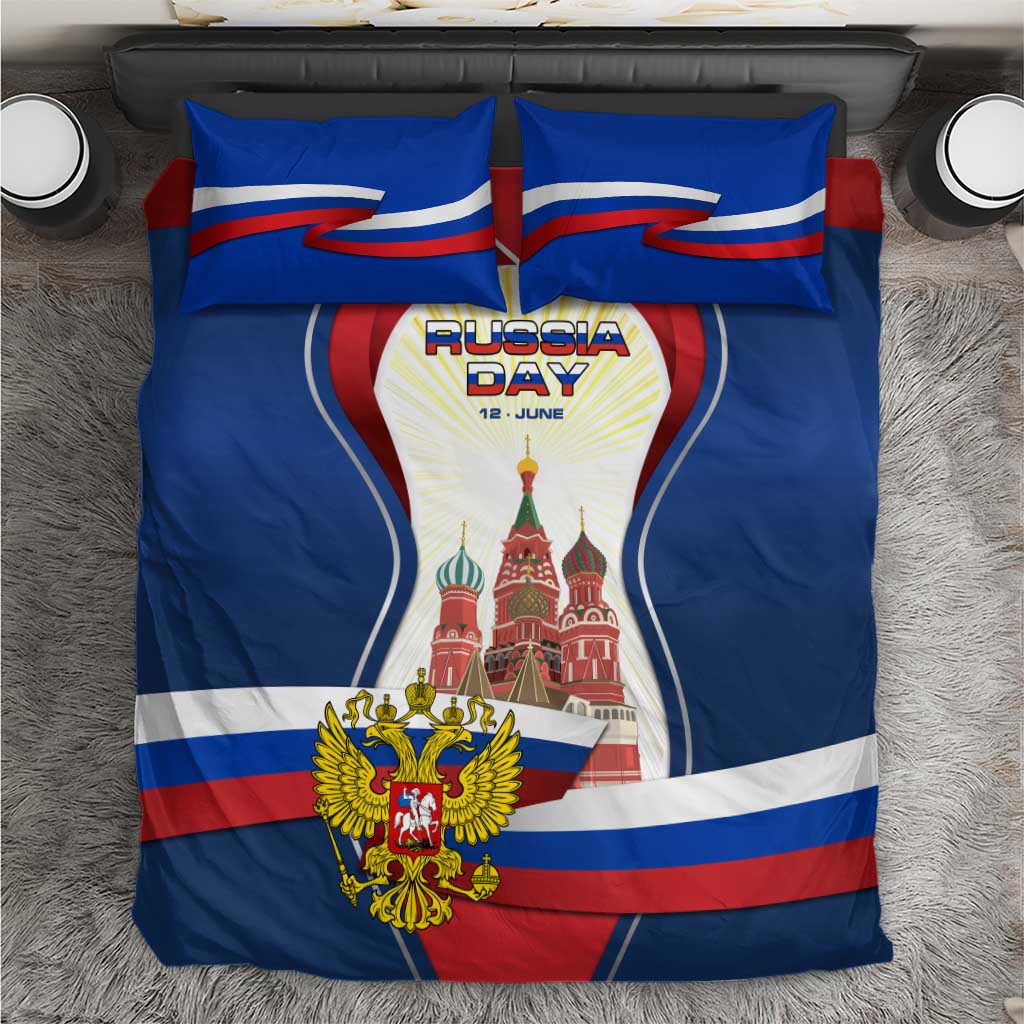 Russia Day Bedding Set with Kremlin Illustration, National Emblem, and Flag Stripes