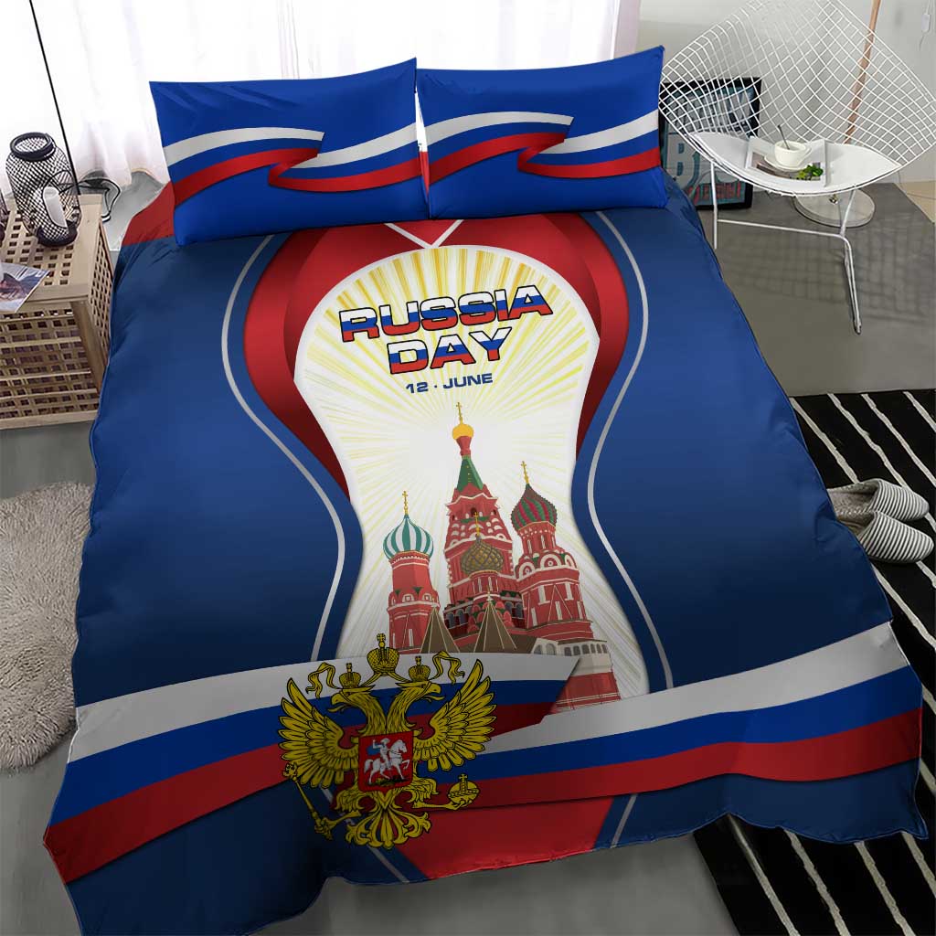 Russia Day Bedding Set with Kremlin Illustration, National Emblem, and Flag Stripes
