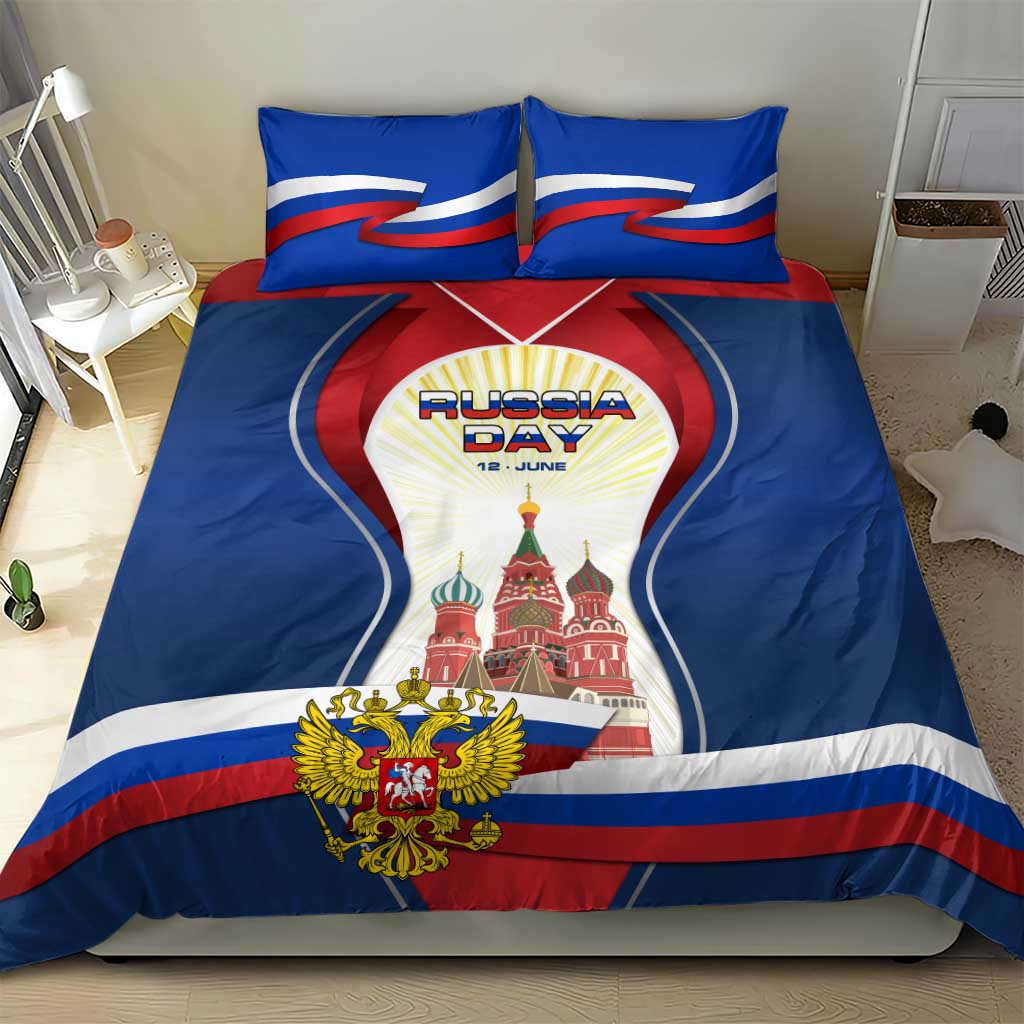 Russia Day Bedding Set with Kremlin Illustration, National Emblem, and Flag Stripes