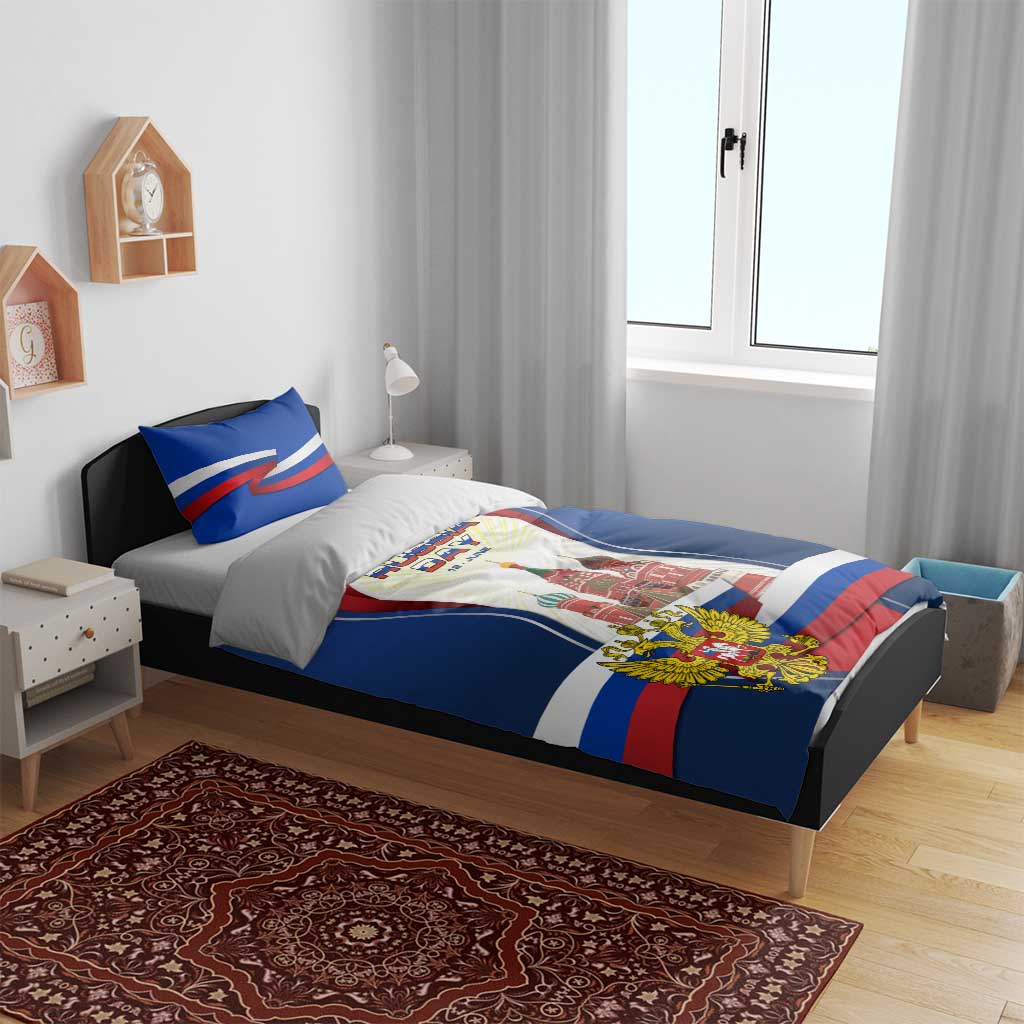 Russia Day Bedding Set with Kremlin Illustration, National Emblem, and Flag Stripes
