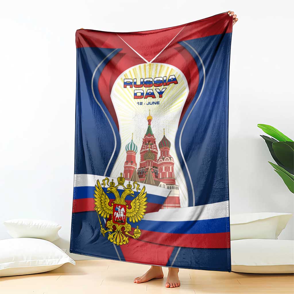 Russia Day Blanket with Kremlin Illustration, National Emblem, and Flag Stripes