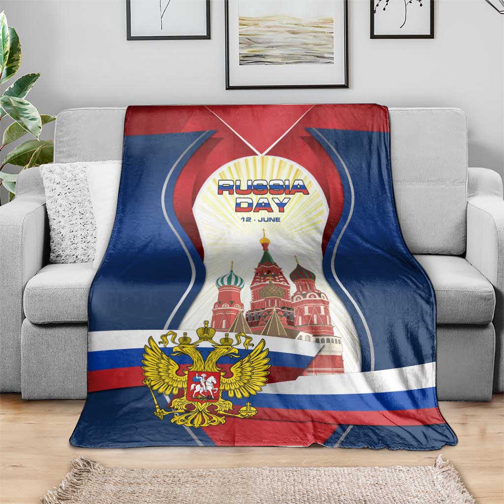 Russia Day Blanket with Kremlin Illustration, National Emblem, and Flag Stripes
