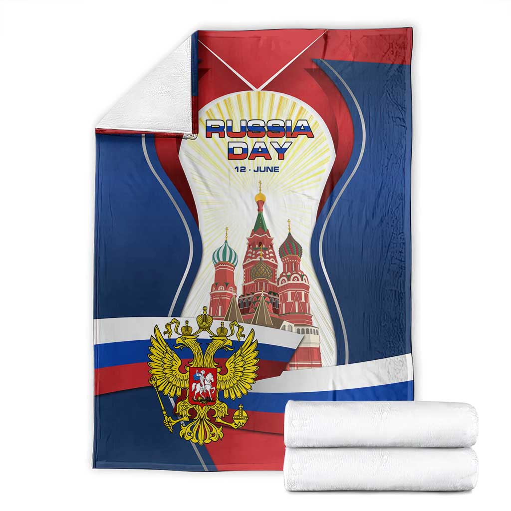 Russia Day Blanket with Kremlin Illustration, National Emblem, and Flag Stripes