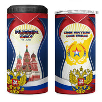 Russia Day 4 in 1 Can Cooler Tumbler with Kremlin Illustration, National Emblem, and Flag Stripes